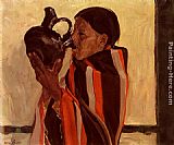 Indian Canvas Paintings - Taos Indian Drinking